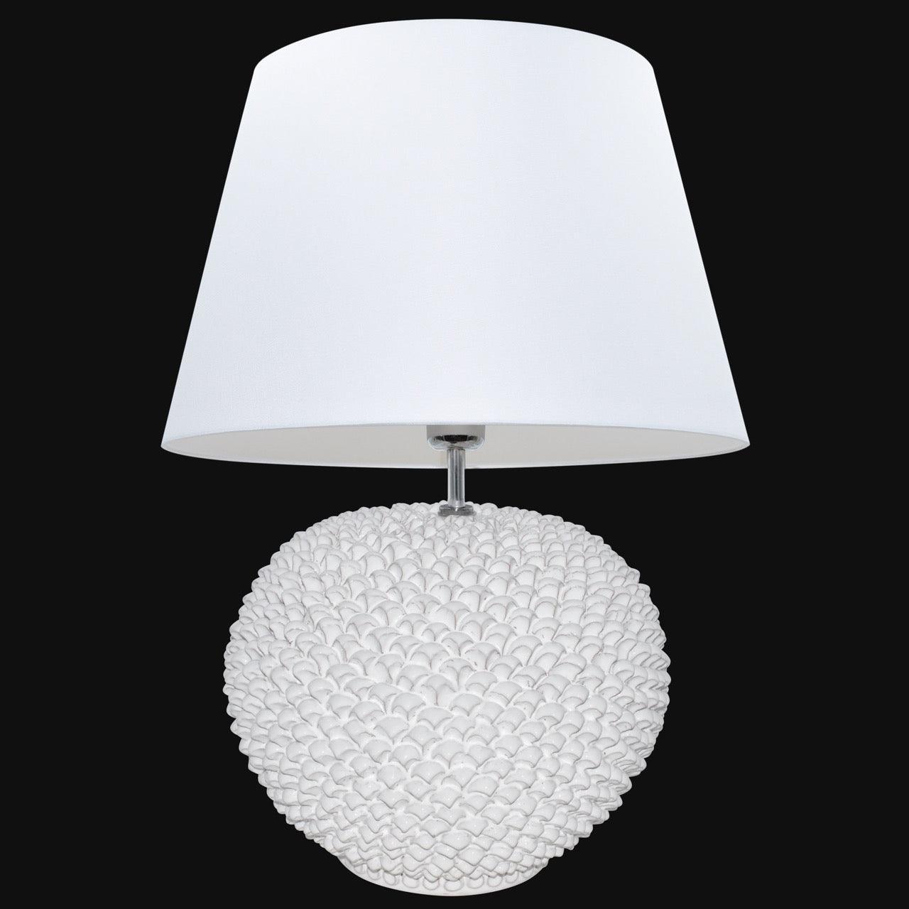 Lume palla a pigna in ceramica di Caltagirone, Decoro Moderno White Line