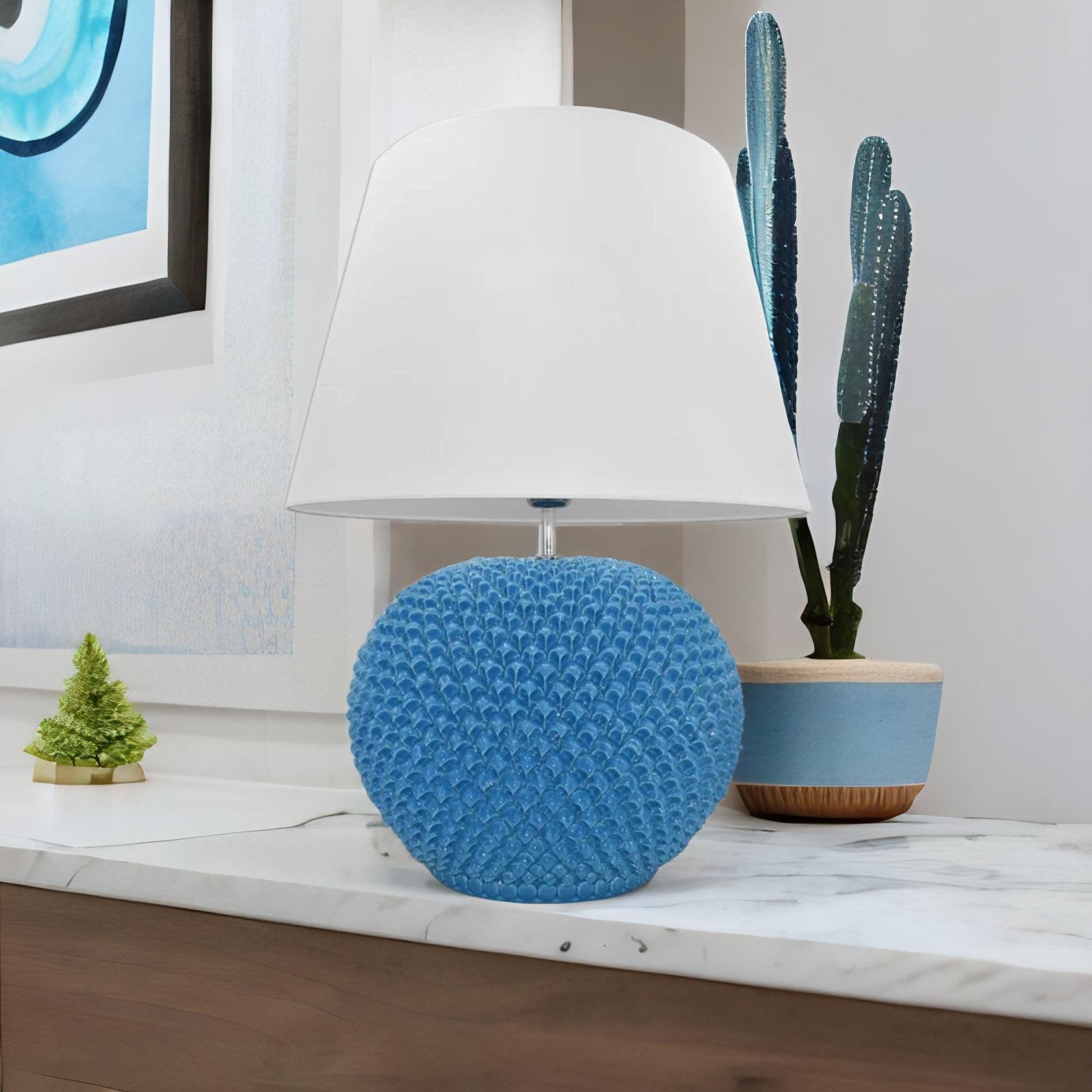 Lume palla a pigna in ceramica di Caltagirone, decoro Turchese