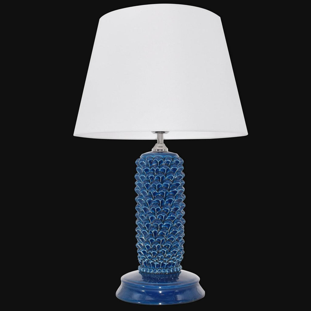 Lume pigna cilindro h 60 Blu Intenso in ceramica di Caltagirone