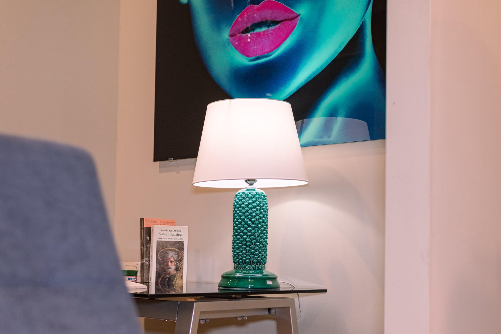 Lume pigna cilindro h 60 Verde Smeraldo in ceramica di Caltagirone