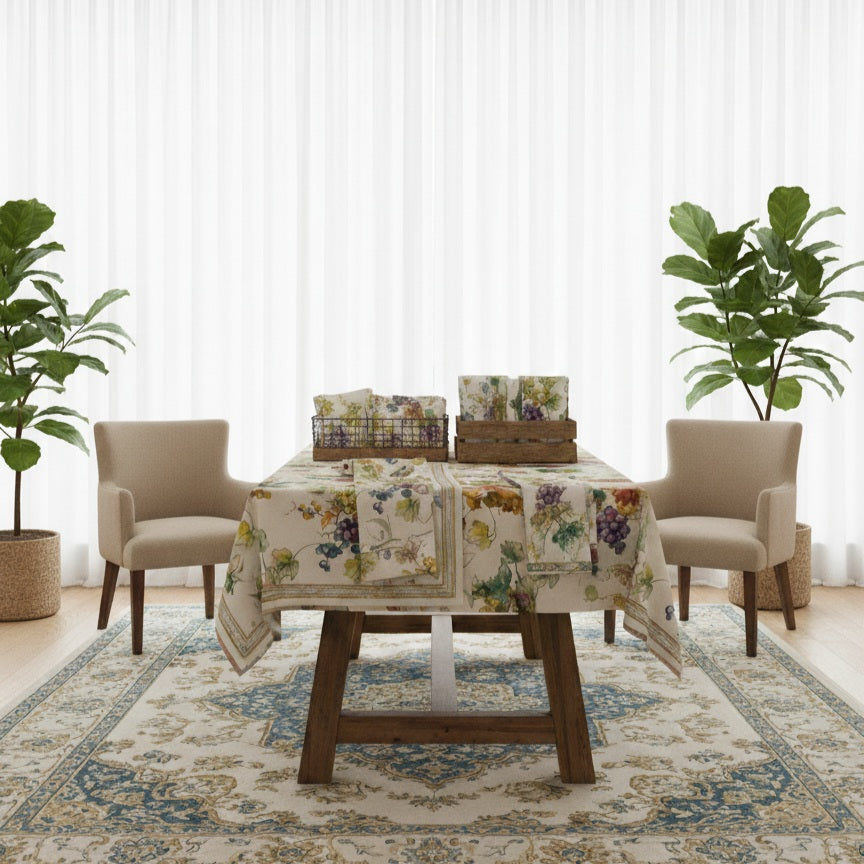 Tovaglia in Puro Lino con Stampa Digitale Botanica | Eleganza Mediterranea | 150x190 / 150x250cm