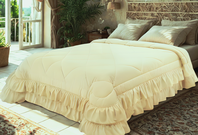 Trapunta Cassandra in Velluto di Cotone Doppia Rouche