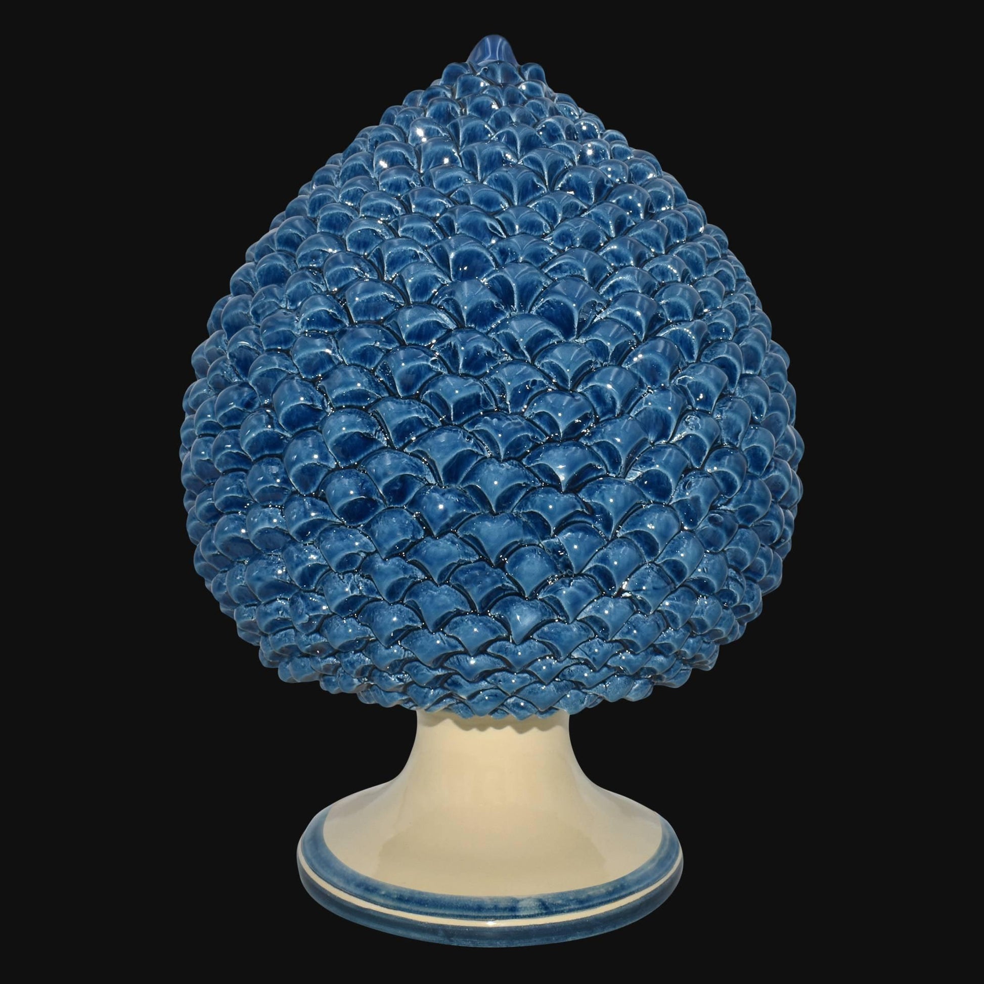 Pigna artigianale di Caltagirone modellata a mano altezza 15/40 mono blu