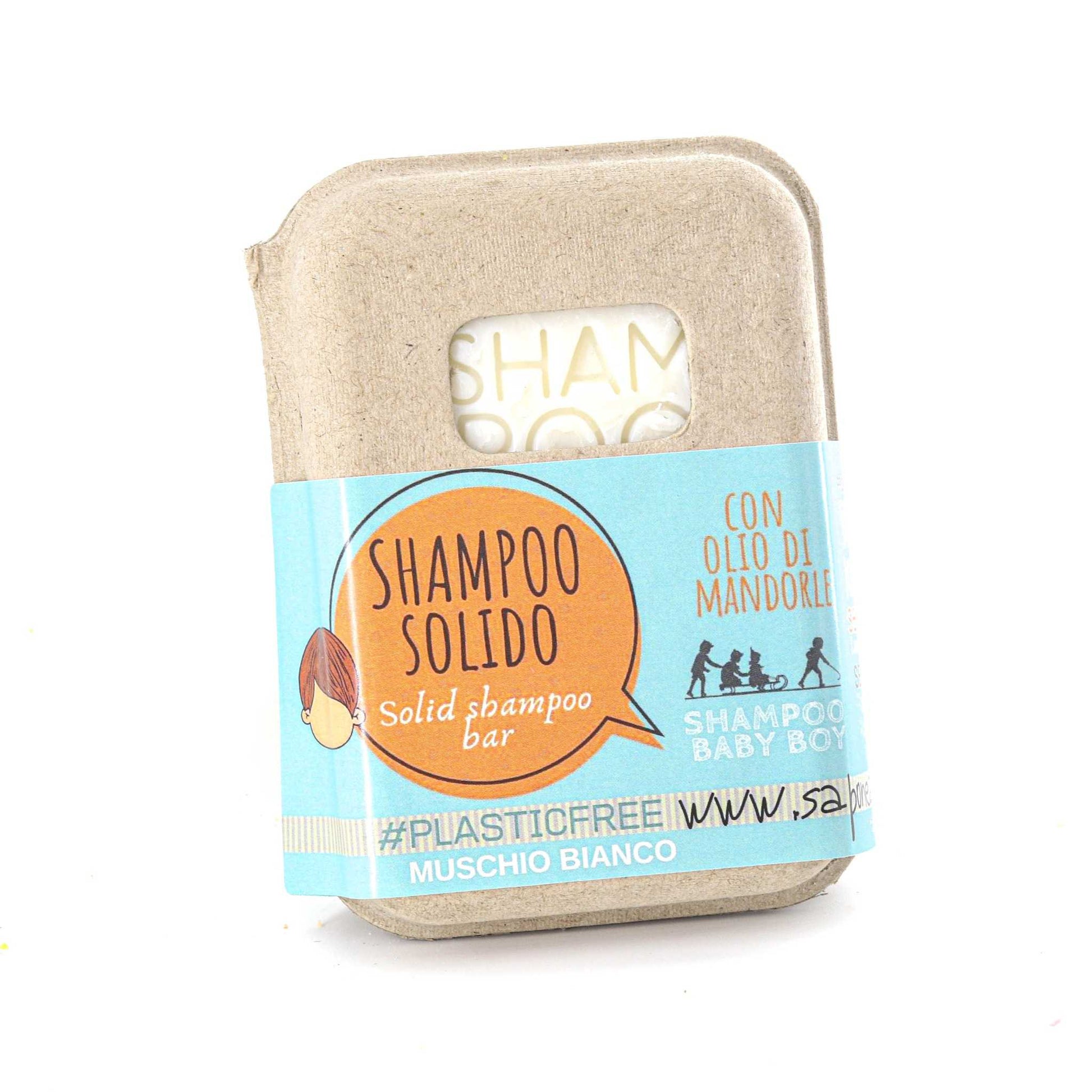 SHAMPOO SOLIDO BABY BOY AL MUSCHIO BIANCO CON BAR SAVER IN SUGHERO