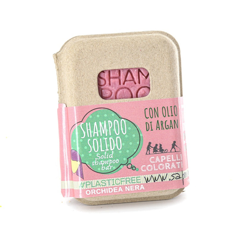 SHAMPOO SOLIDO CAPELLI COLORATI ALL'ORCHIDEA NERA CON BAR SAVER IN SUGHERO