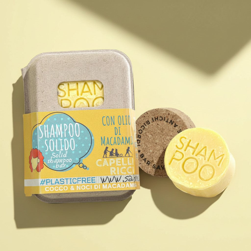 SHAMPOO SOLIDO CAPELLI RICCI AL COCCO E MACADAMIA CON BAR SAVER IN SUGHERO