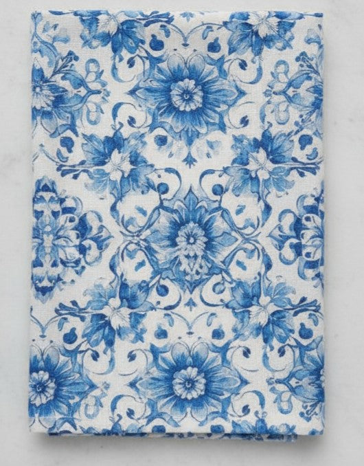 Tovaglia im Cotone Drill „Mediterraneo“ | Fantasia Blu su Bianco - Varie Misure