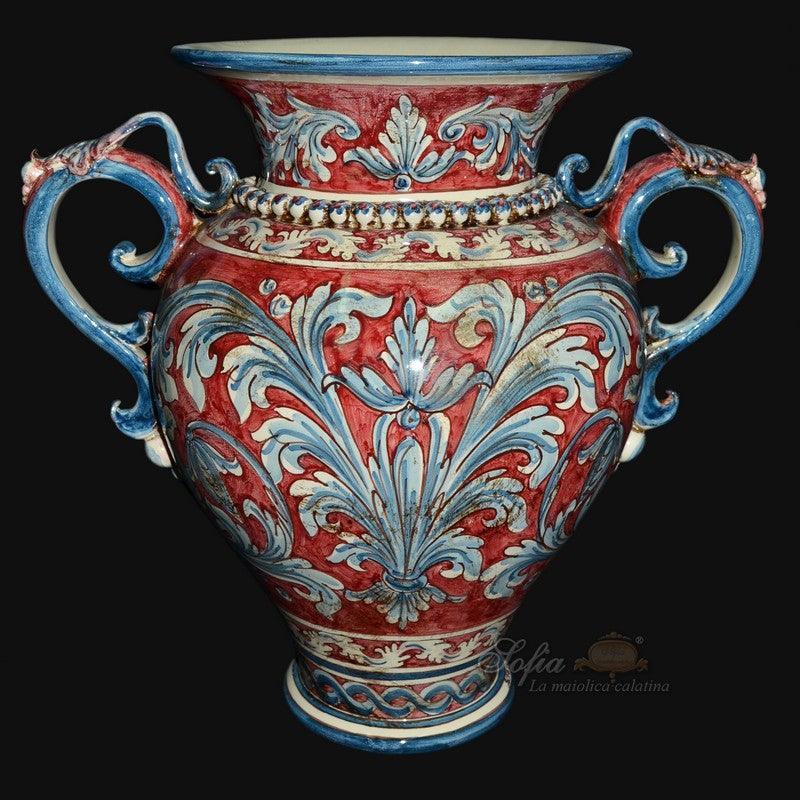 Vaso anfora h 40 ornato blu/bordeaux - Ceramiche di caltagirone Sofia