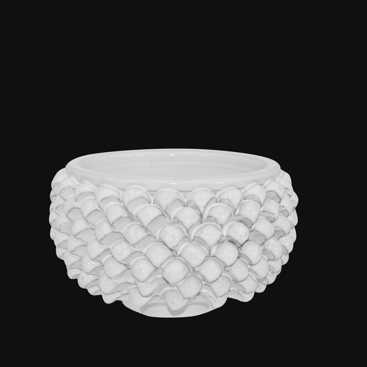 Vaso mezza pigna s/piede white line in ceramica di Caltagirone
