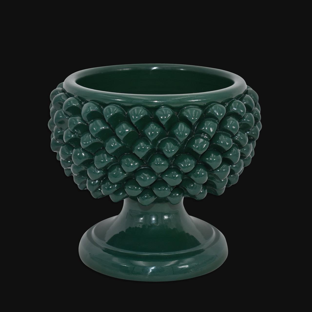 Vaso mezza pigna verde antico in ceramica di Caltagirone