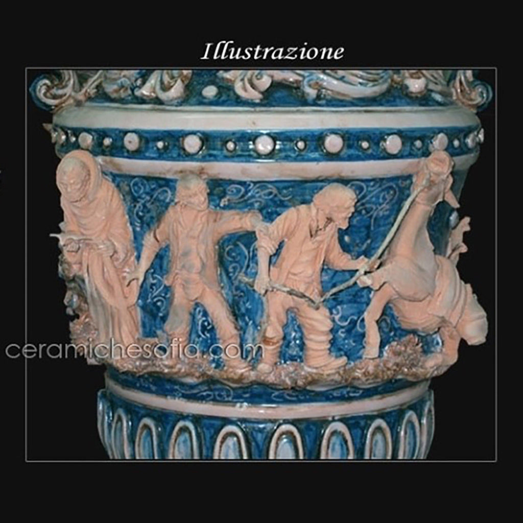 Vaso monumentale scenetta in serie limitata h 72 mono blu
